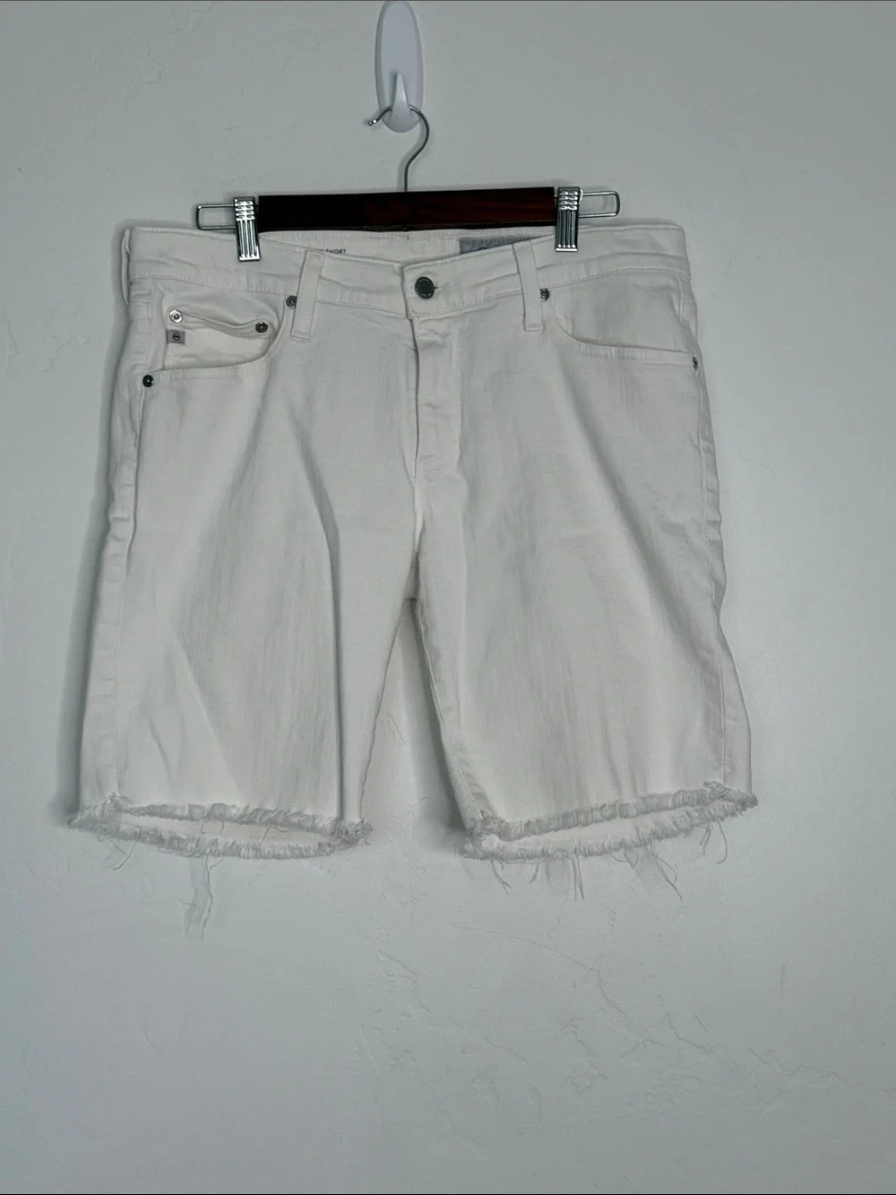 AG Adriano Goldschmied Nikki Bermuda Shorts Women 31 White Denim Raw Hem